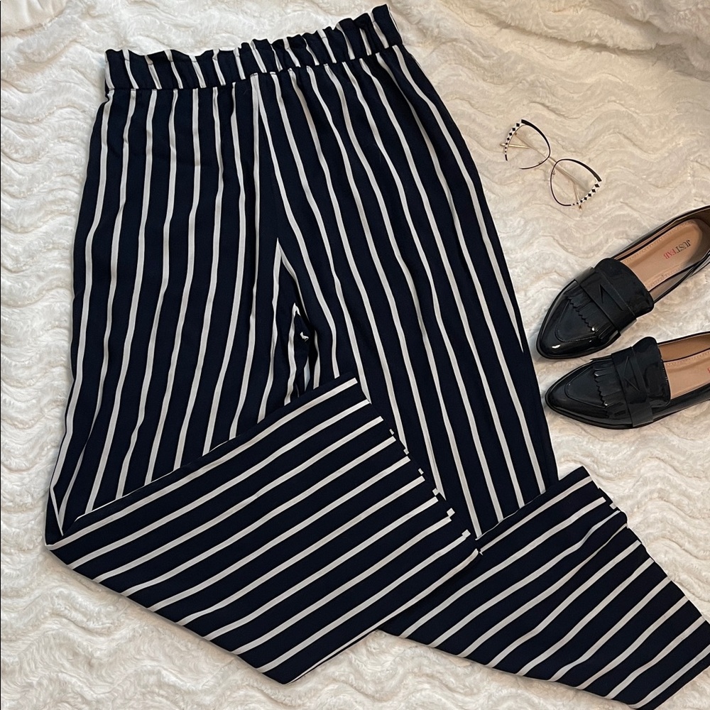 H&M Navy/White Lightweight Striped Wide Leg Pants